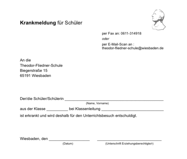 Krankmeldung-Theodor-Fliedner-Schule
