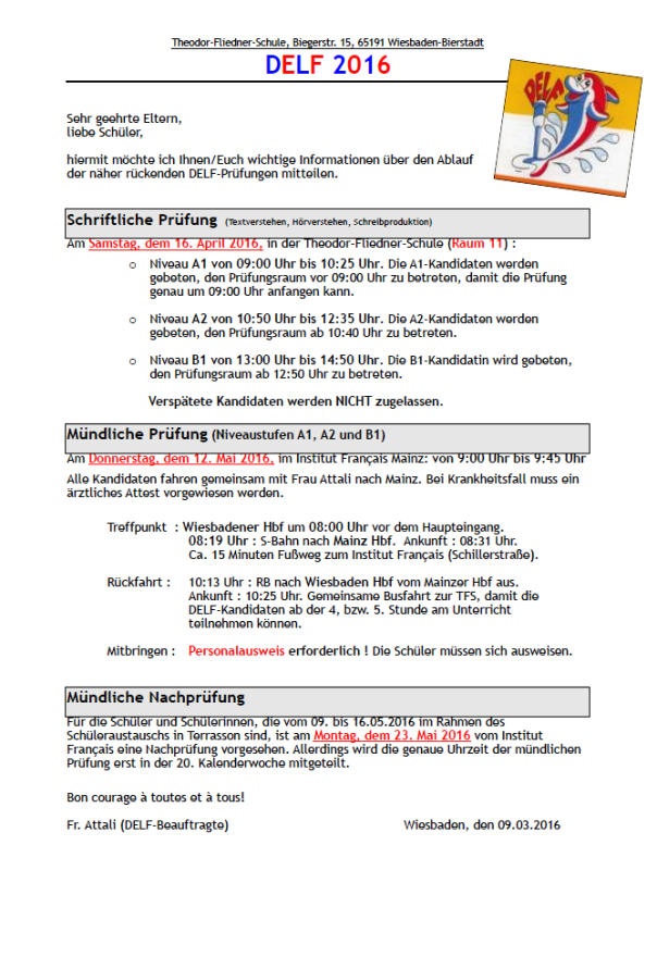 Date des épreuves-Aktualisierung